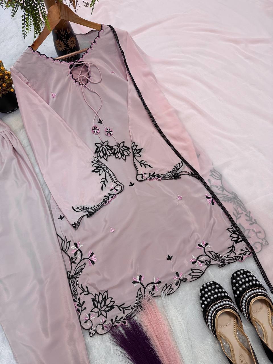Bespoke Baby Pink Satin Ensemble